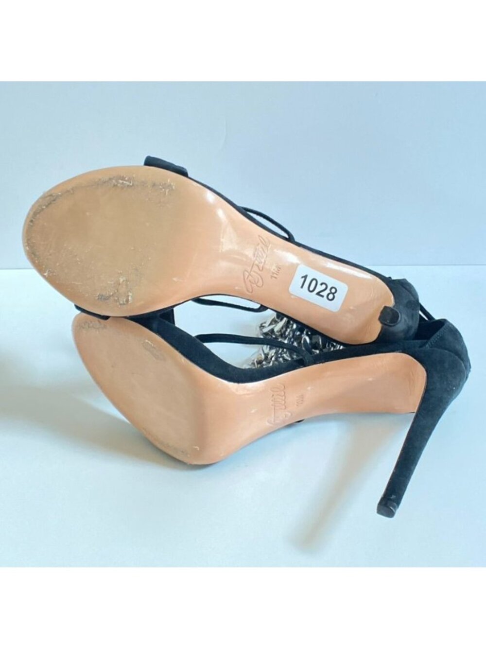 AMINAH ABDUL JILLIL Black Suede Ankle Strap Heels With Silver Chain size 11 - Picture 9 of 10
